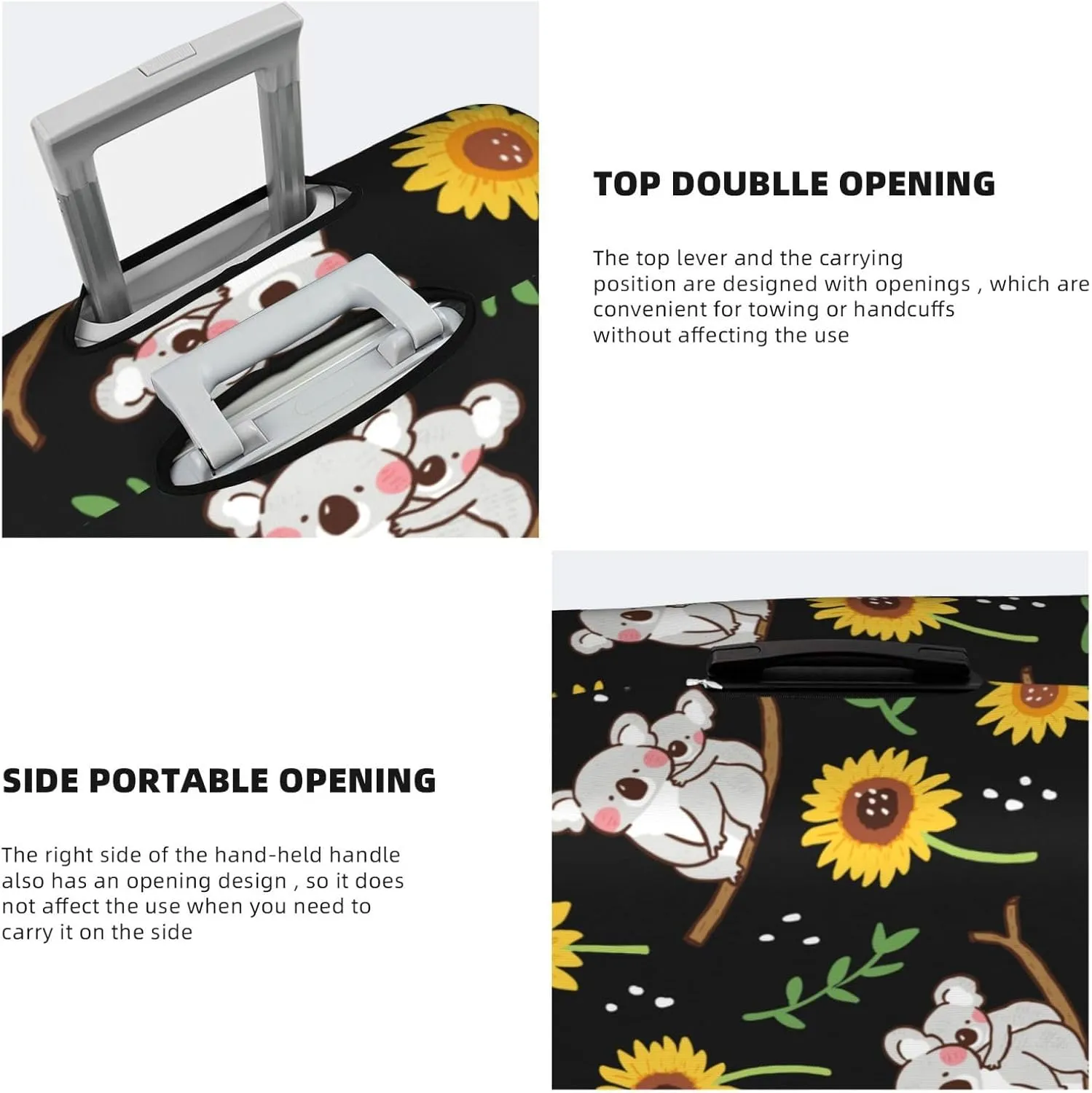 SWEET TANG Travel Luggage Cover Suitcase Protector Anti Scratch Suitcase Cover Washable Baggage Covers (Cute Koala Black Yellow Sunflower)