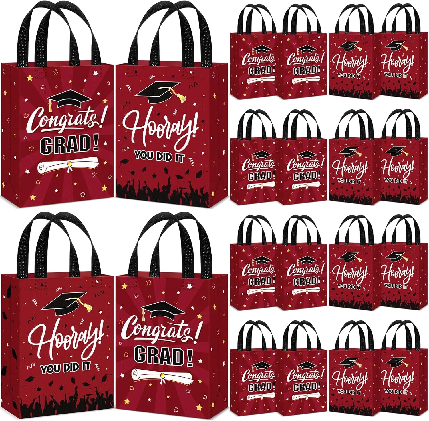 Sweetude 12 Pcs 2025 Graduation Gift Bags with Handles Non Woven Congrats Grad Tote Bags Reusable Party Favor for College Graduation Party Decoration