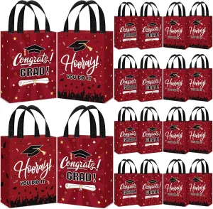 Sweetude 12 Pcs 2025 Graduation Gift Bags with Handles Non Woven Congrats Grad Tote Bags Reusable Party Favor for College Graduation Party Decoration