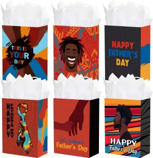Sweetude 24 Pcs African American Father's Day Gift Bags with Tissue Paper, Happy Father's Day Paper Bags Gift Wrap Bags with Handle for Black Men Father's Day Birthday Party Decor