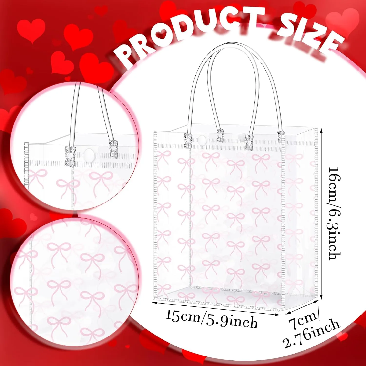 Sweetude 24 Pcs Coquette Bow Gift Bags Bow PVC Clear Gift Bag with Handle Goodie Candy Treat Bags for Birthday Baby Shower Bridal Shower Christmas Party Supplies