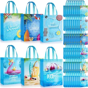 Sweetude 60 Pcs Pool Party Favors Bags Summer Gift Beach Goodie Reusable Summer Beach Pool Theme Non Woven Treat Bags with Handles for Hawaii Party, 12.6 x 9.84 Inch