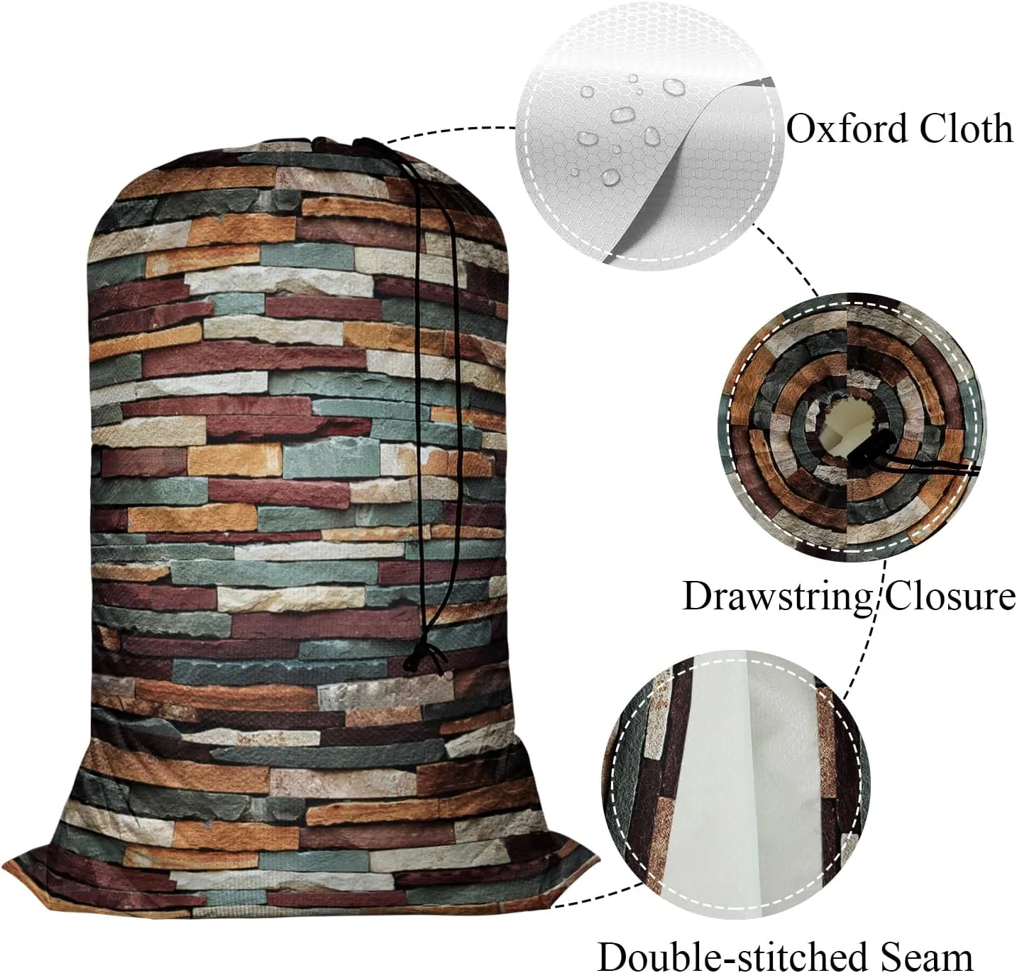 Swono Colorful Stones Laundry Bag with Drawstring Closure, Foldable, Compact, Lightweight, 28" X 40" Grunge Brick Wall Texture Packable Dirty Clothes Pouch for College Dorm, Camp, Road Trip