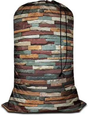 Swono Colorful Stones Laundry Bag with Drawstring Closure, Foldable, Compact, Lightweight, 28" X 40" Grunge Brick Wall Texture Packable Dirty Clothes Pouch for College Dorm, Camp, Road Trip