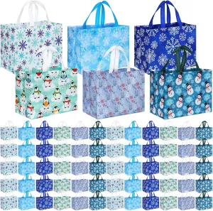 Talltalk 120 Pcs Christmas Tote Bags Bulk 12.6 x 9.8 Large Christmas Gift Bags Treat Bags with Handle Reusable Christmas Non Woven Bags Winter Snowflake Gift Bags for Shopping Holiday Supplies