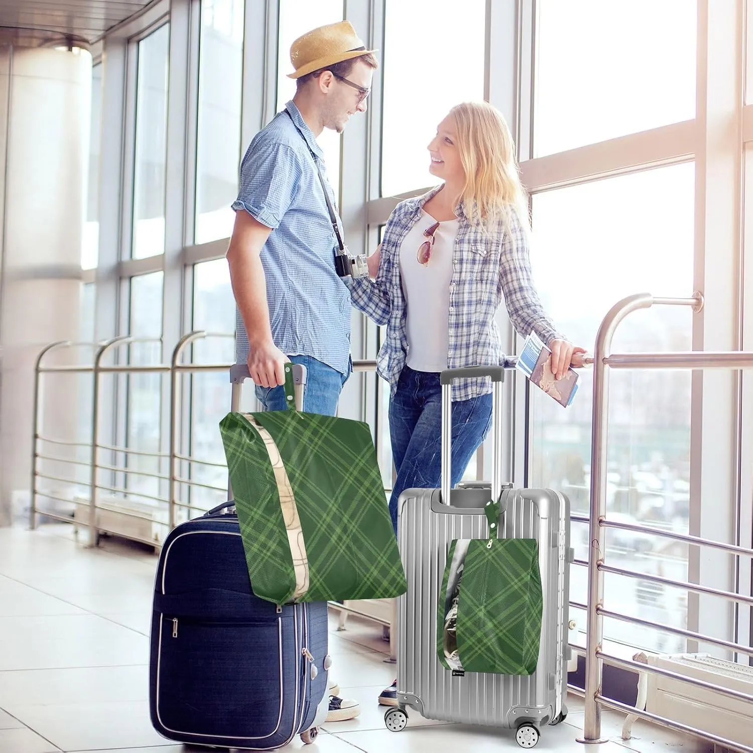Tartan Black Green Check 3 Set Travel Packing Cubes For Suitcases, Foldable, Garment Bag Closet Storage, Luggage Space Saver, Organizadores De Maletas Para