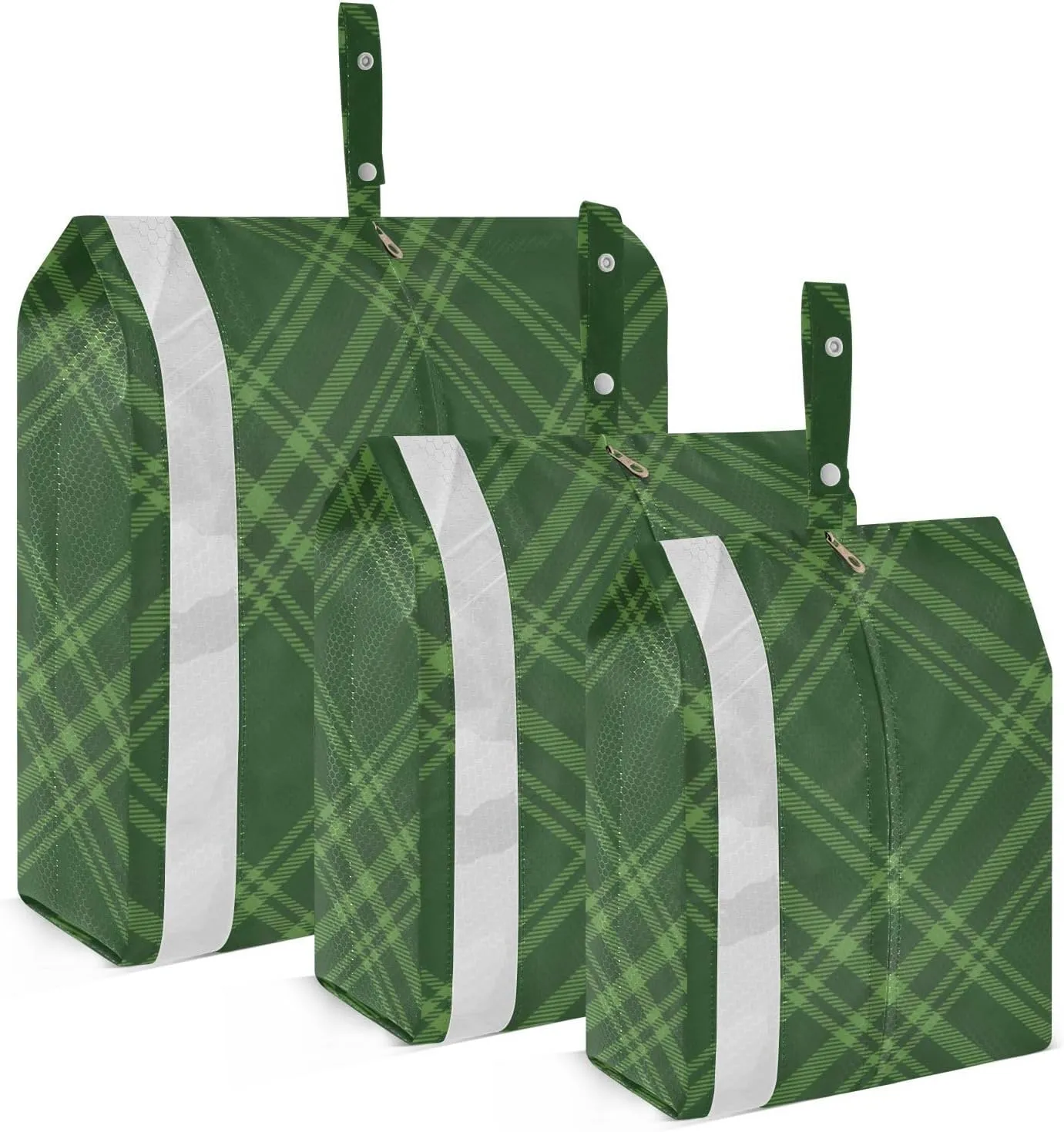 Tartan Black Green Check 3 Set Travel Packing Cubes For Suitcases, Foldable, Garment Bag Closet Storage, Luggage Space Saver, Organizadores De Maletas Para