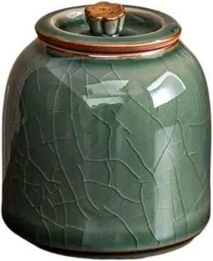 Tea Canister Mihuang Ru Kiln Tea Jar Household Ceramic Storage Container Tins Jar with Sealed Lid Exquisite Mini Tea Caddy Tea Tin(Green)