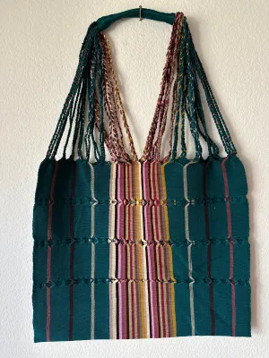 Teal with Multicolor Loom Tote Bag