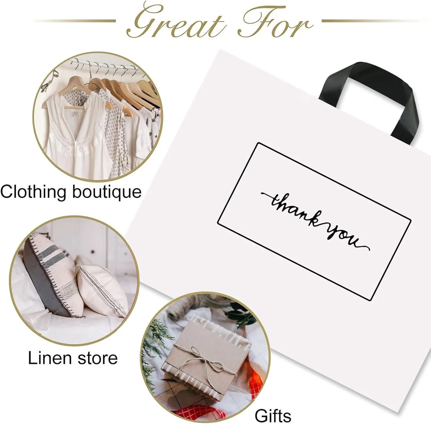 Thank You Merchandise Bags 50Pcs 10x12In White Thank You Bags Bulk - Extra Thick 3.1Mil Customer Bags for Small Business - Small Thank You Shopping Bags for Boutique with Handles