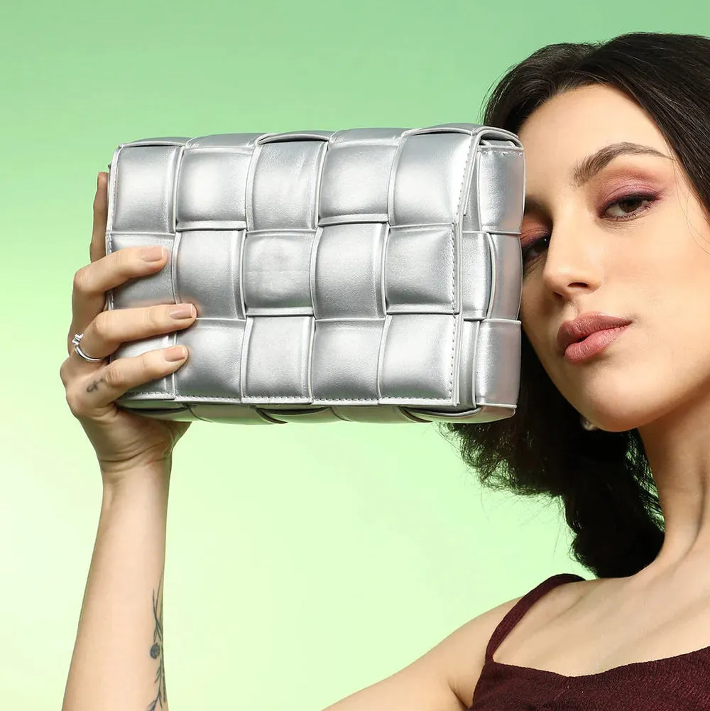 The Puffy Interwine Sling Bag – Chalice Silver – A Fusion of Soft Elegance and Modern Chic