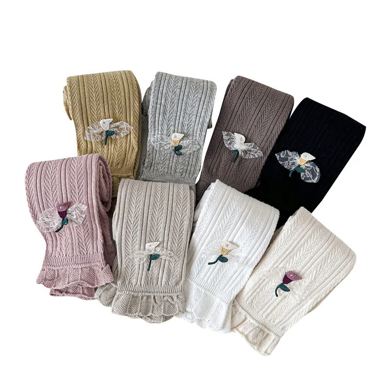 Thin children's pants cotton outer wear baby girls nine-point pants spring and summer white pantyhose