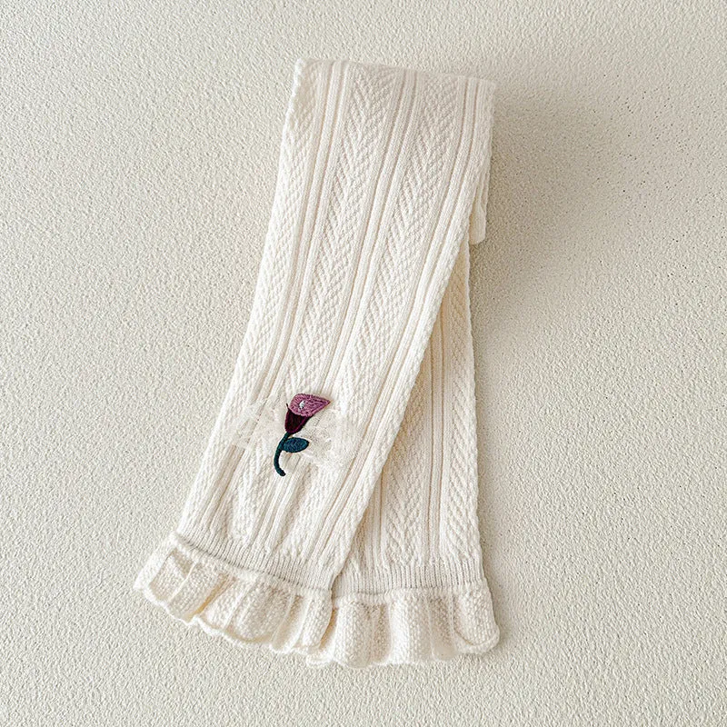 Thin children's pants cotton outer wear baby girls nine-point pants spring and summer white pantyhose