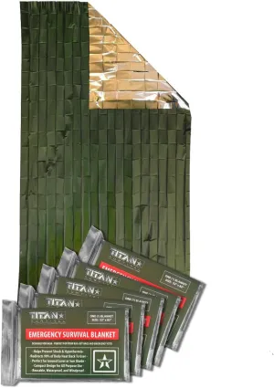 TITAN Survival - Mylar Survival Blankets 5 Pack - 90% Heat Retention & Waterproof Design - Emergency Blanket Cold Weather Protection & Survival Kits - Durable Space Blanket for Outdoor Use
