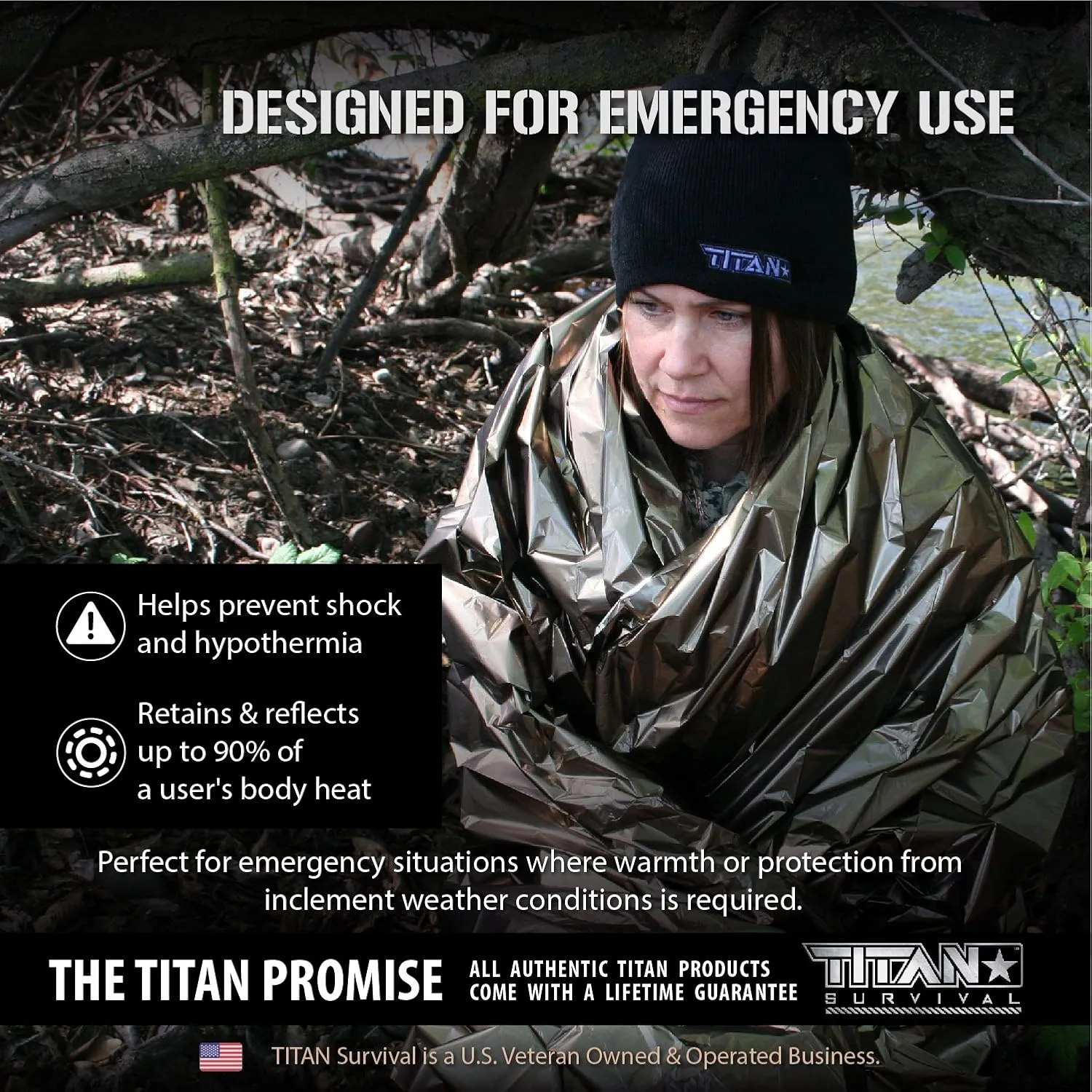 TITAN Survival - Mylar Survival Blankets 5 Pack - 90% Heat Retention & Waterproof Design - Emergency Blanket Cold Weather Protection & Survival Kits - Durable Space Blanket for Outdoor Use
