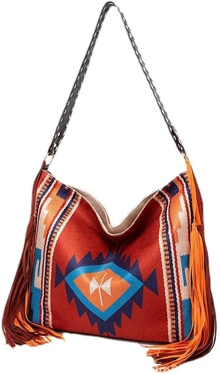 Tote Bag Bohemian Vintage Shoulder Bag Zipper Tote 16.9 Inch Large Capacity Canvas Bag for Women