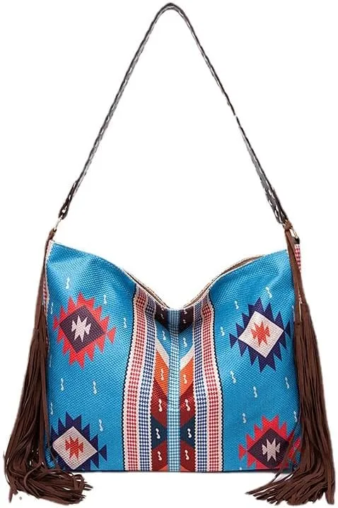 Tote Bag Bohemian Vintage Shoulder Bag Zipper Tote 16.9 Inch Large Capacity Canvas Bag for Women