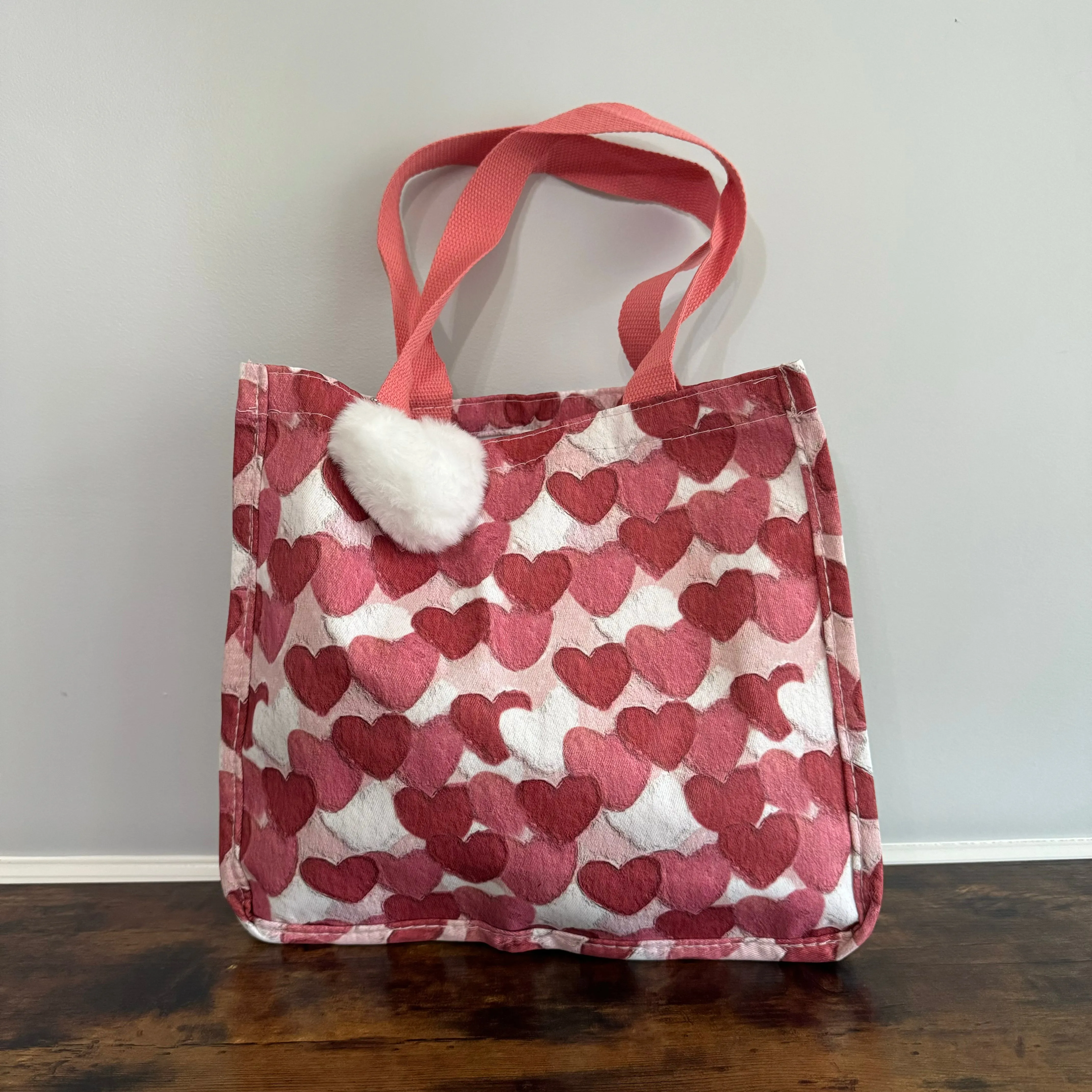 Tote Bag - Heart Dark Pink   White