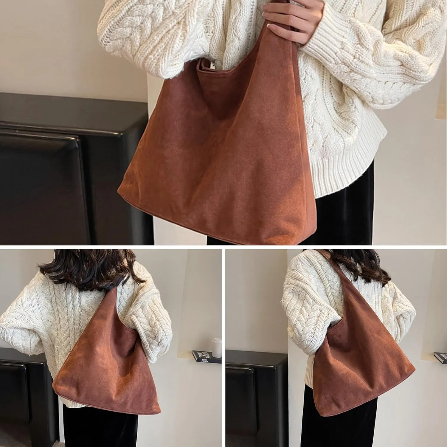 Tote Bags for Women Suede Handbag Work Slouchy Bag Shoulder Hobo Bag Office Tote Handbag