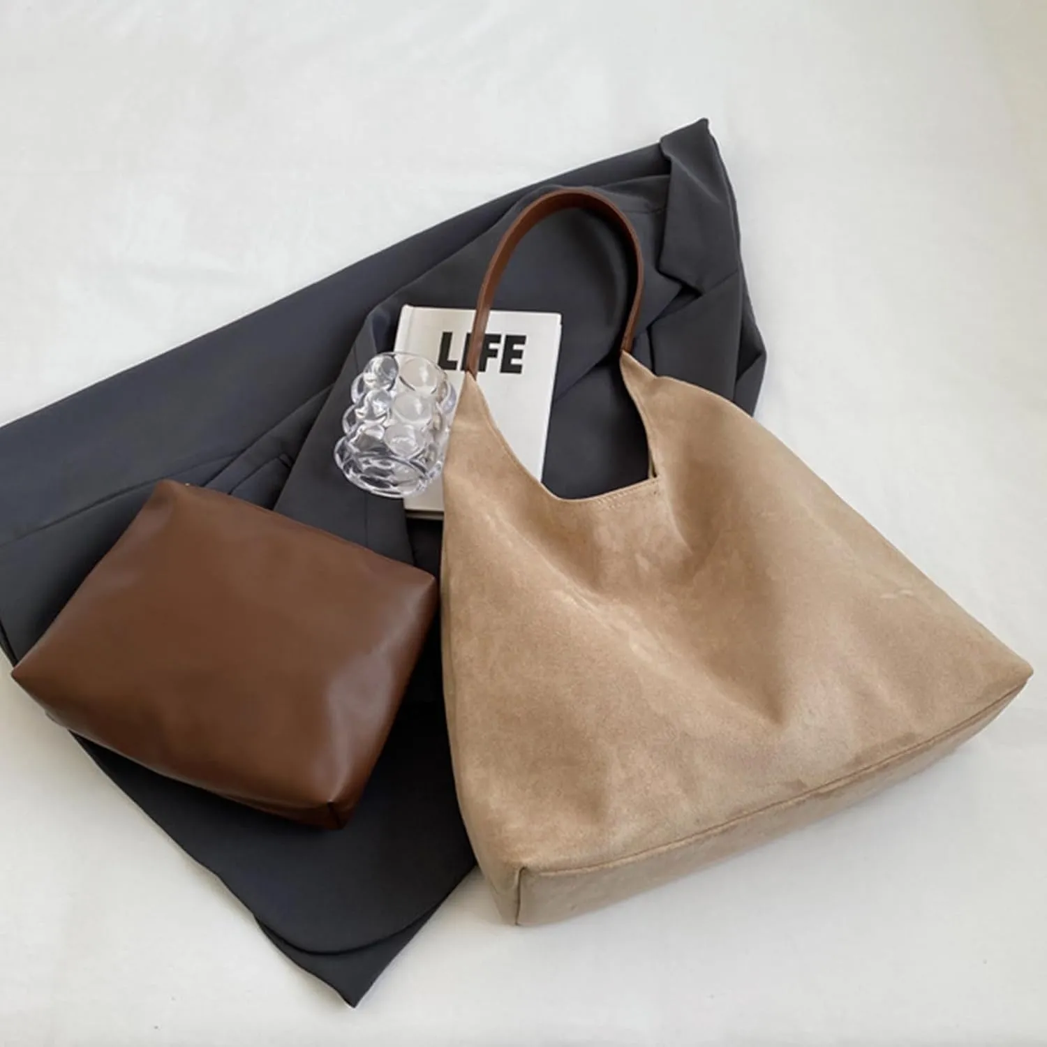 Tote Bags for Women Suede Handbag Work Slouchy Bag Shoulder Hobo Bag Office Tote Handbag