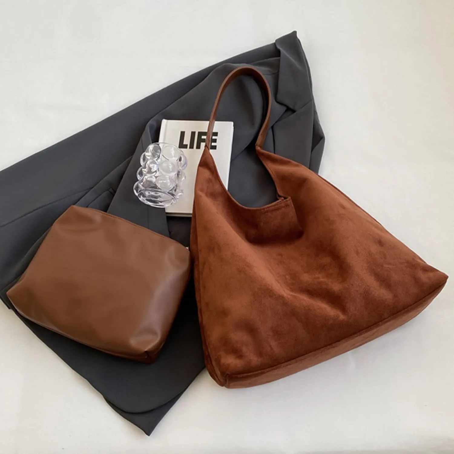 Tote Bags for Women Suede Handbag Work Slouchy Bag Shoulder Hobo Bag Office Tote Handbag