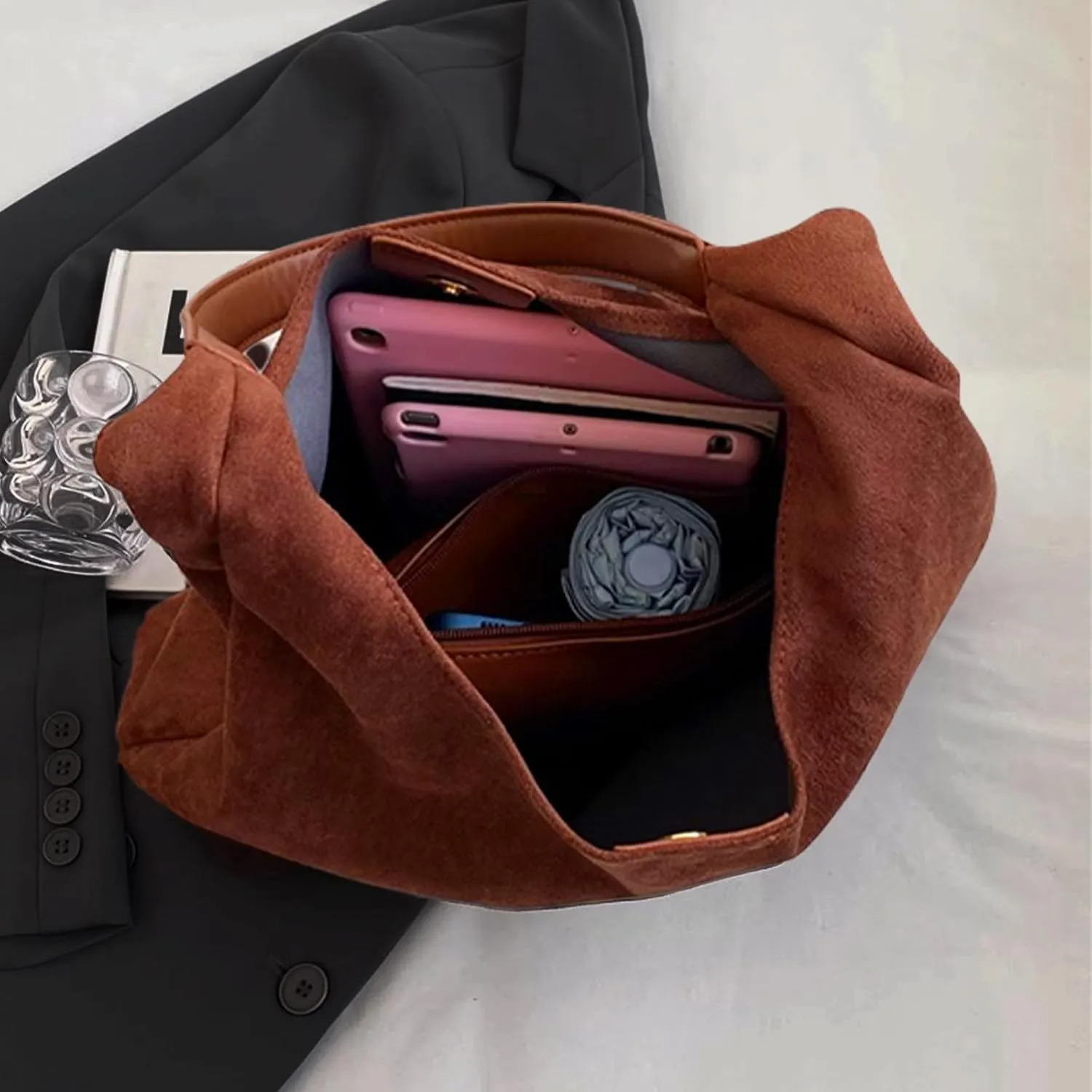 Tote Bags for Women Suede Handbag Work Slouchy Bag Shoulder Hobo Bag Office Tote Handbag