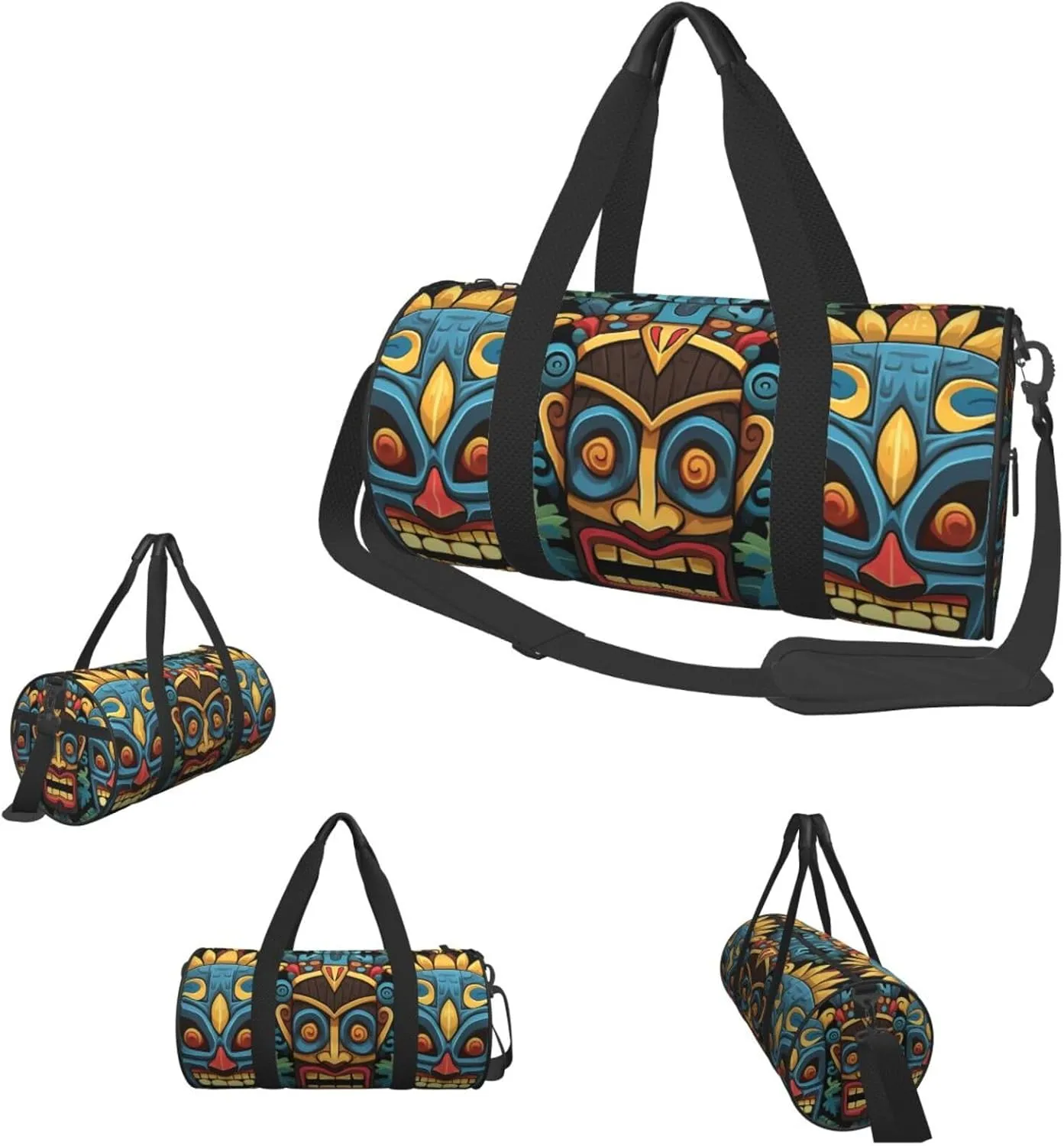 Travel Duffel Bag Colorful Tiki Mask Pattern Weekender Overnight Bag For Men Women Large Capacity Sports Gym Bag Canvas Carry On Tote Bags For Travel Yoga