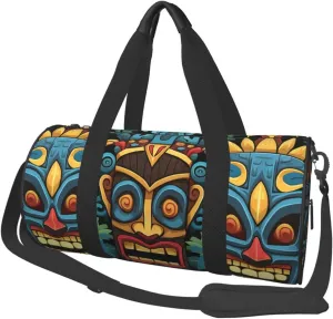 Travel Duffel Bag Colorful Tiki Mask Pattern Weekender Overnight Bag For Men Women Large Capacity Sports Gym Bag Canvas Carry On Tote Bags For Travel Yoga