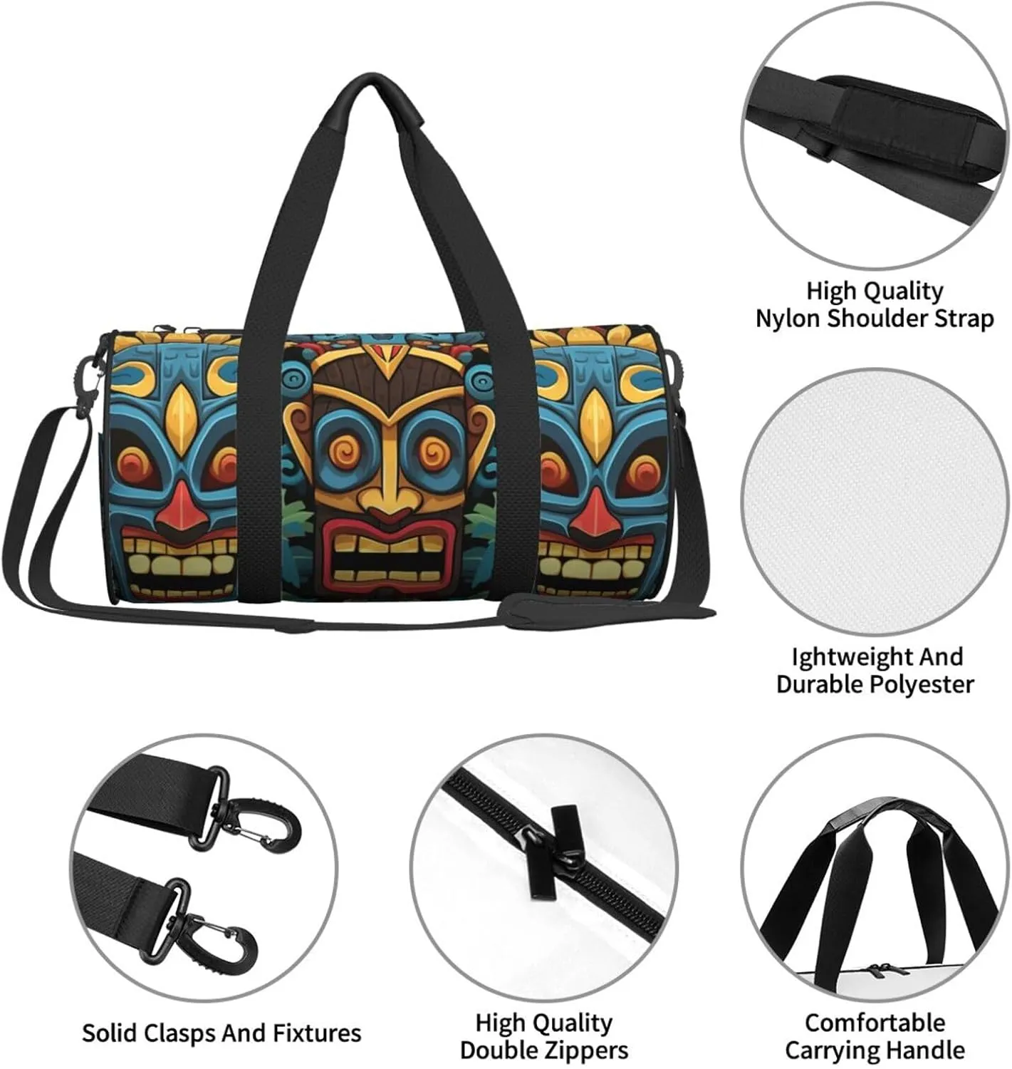 Travel Duffel Bag Colorful Tiki Mask Pattern Weekender Overnight Bag For Men Women Large Capacity Sports Gym Bag Canvas Carry On Tote Bags For Travel Yoga