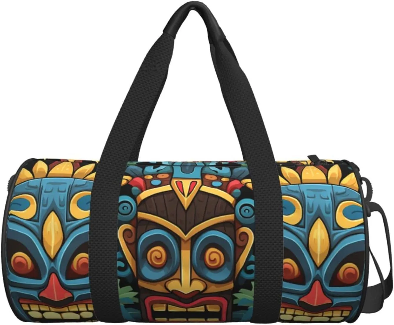 Travel Duffel Bag Colorful Tiki Mask Pattern Weekender Overnight Bag For Men Women Large Capacity Sports Gym Bag Canvas Carry On Tote Bags For Travel Yoga