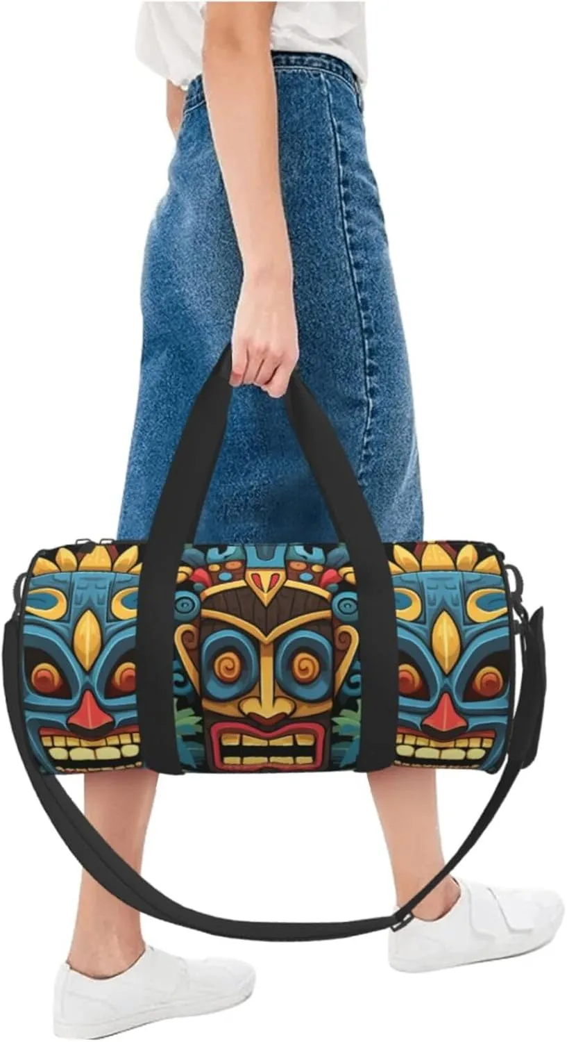 Travel Duffel Bag Colorful Tiki Mask Pattern Weekender Overnight Bag For Men Women Large Capacity Sports Gym Bag Canvas Carry On Tote Bags For Travel Yoga