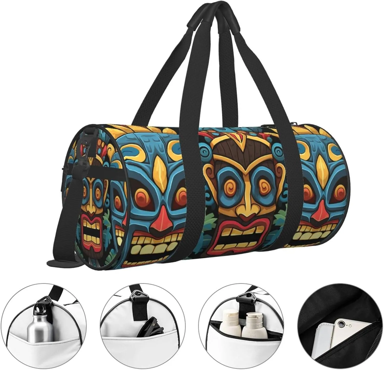 Travel Duffel Bag Colorful Tiki Mask Pattern Weekender Overnight Bag For Men Women Large Capacity Sports Gym Bag Canvas Carry On Tote Bags For Travel Yoga