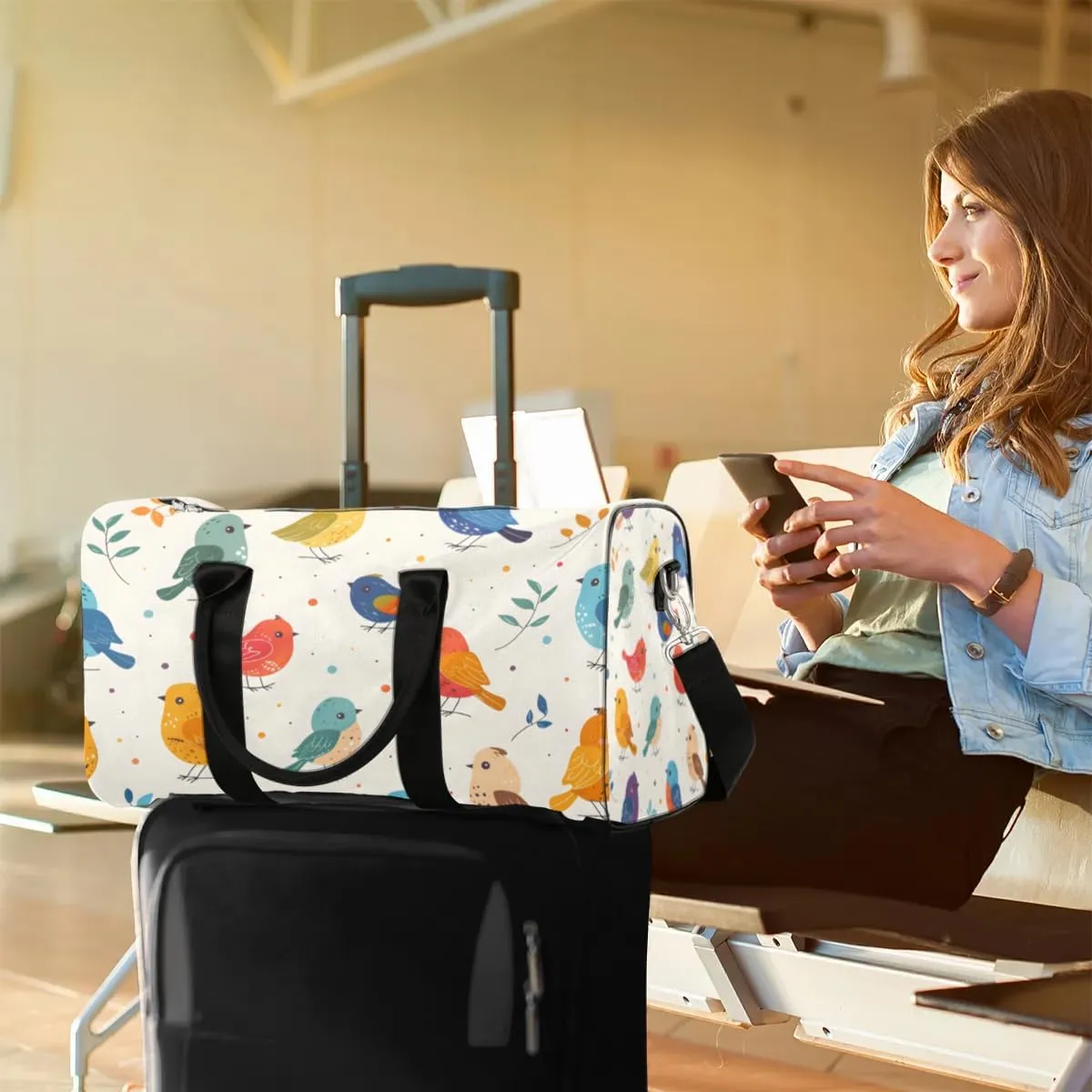 Travel Duffle Bag Colorful Birds Gym Bags for Men Women Travel Duffel Bags with Adjustable Shoulder Strap Carry On Weekender Bag