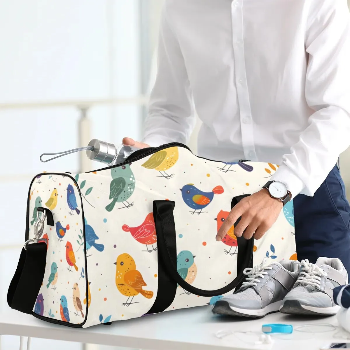 Travel Duffle Bag Colorful Birds Gym Bags for Men Women Travel Duffel Bags with Adjustable Shoulder Strap Carry On Weekender Bag