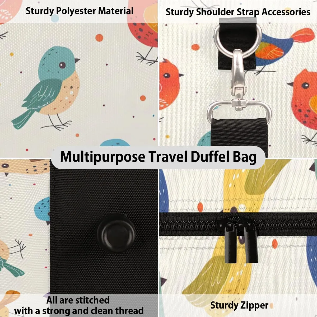 Travel Duffle Bag Colorful Birds Gym Bags for Men Women Travel Duffel Bags with Adjustable Shoulder Strap Carry On Weekender Bag