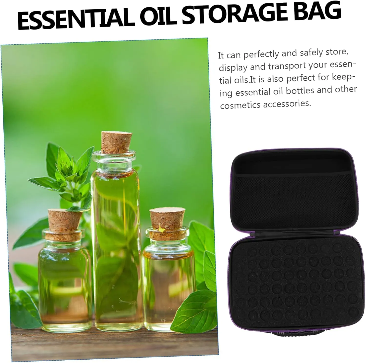 Travel Essential Oil Pouch 60 Compartments 5ml/10ml Soft Dividers Shockproof Case