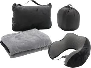 Travel Pillow and Blanket Set – Premium 2 in 1 Airplane Pillow & Blanket Set – Portable Memory Foam Neck Pillow Airplane & Soft Travel Blanket Airplane Compact with Bag - Best Travel Pillow & Blanket