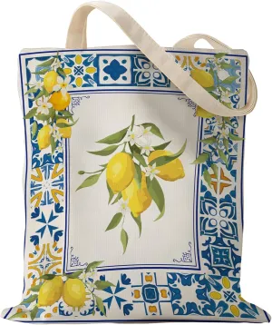 Travel Souvenirs Tote Bag - Mushroom Shark Marine Gifts Canvas Bag, Reusable Lemon Greece New York Shopping Bags