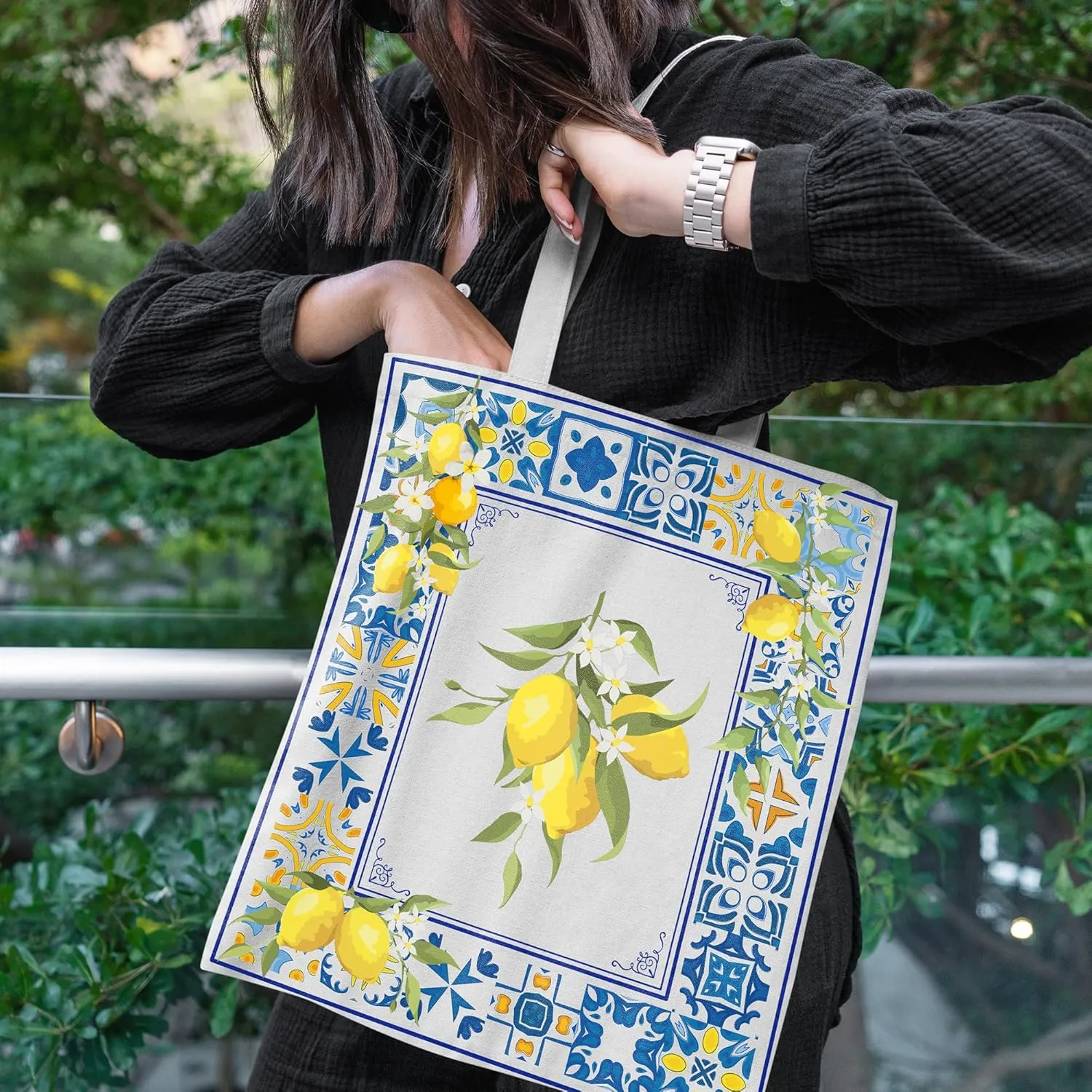 Travel Souvenirs Tote Bag - Mushroom Shark Marine Gifts Canvas Bag, Reusable Lemon Greece New York Shopping Bags