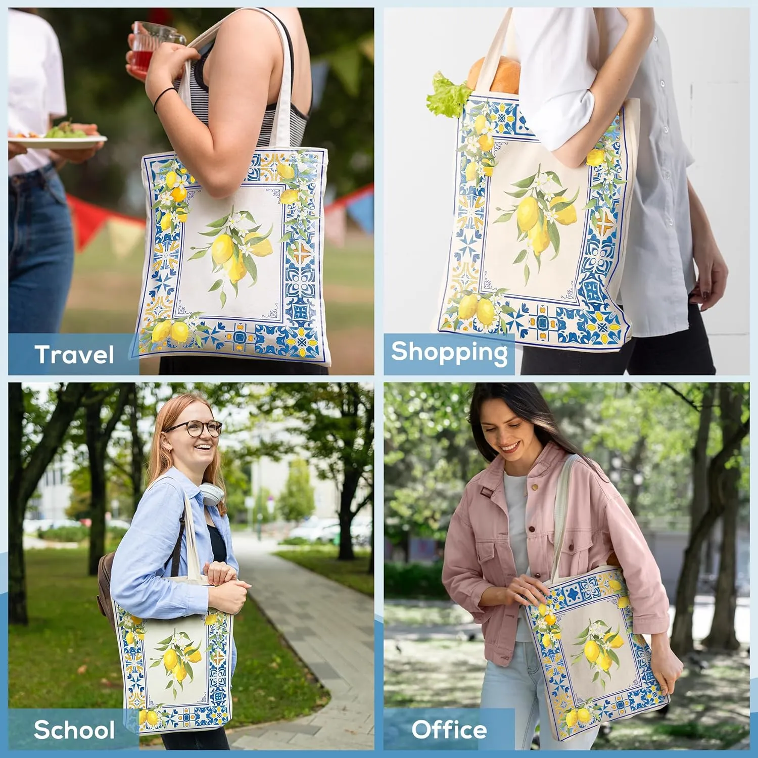 Travel Souvenirs Tote Bag - Mushroom Shark Marine Gifts Canvas Bag, Reusable Lemon Greece New York Shopping Bags