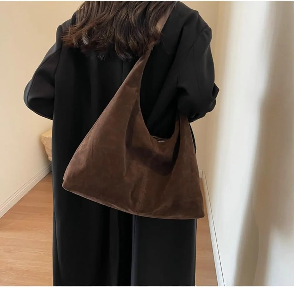 Trendy Suede Crescent Shoulder Bag Women Tote Bag Satchels Crossbody Purse Top-handle Travel College Work Tote Handbag