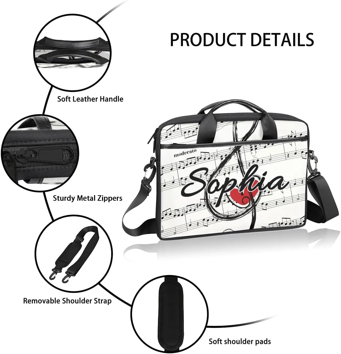 TropicalLife Personalized Laptop Bag 15 Inch Custom Sleeve Case with Handle Shoulder Strap Computer Messenger Bag