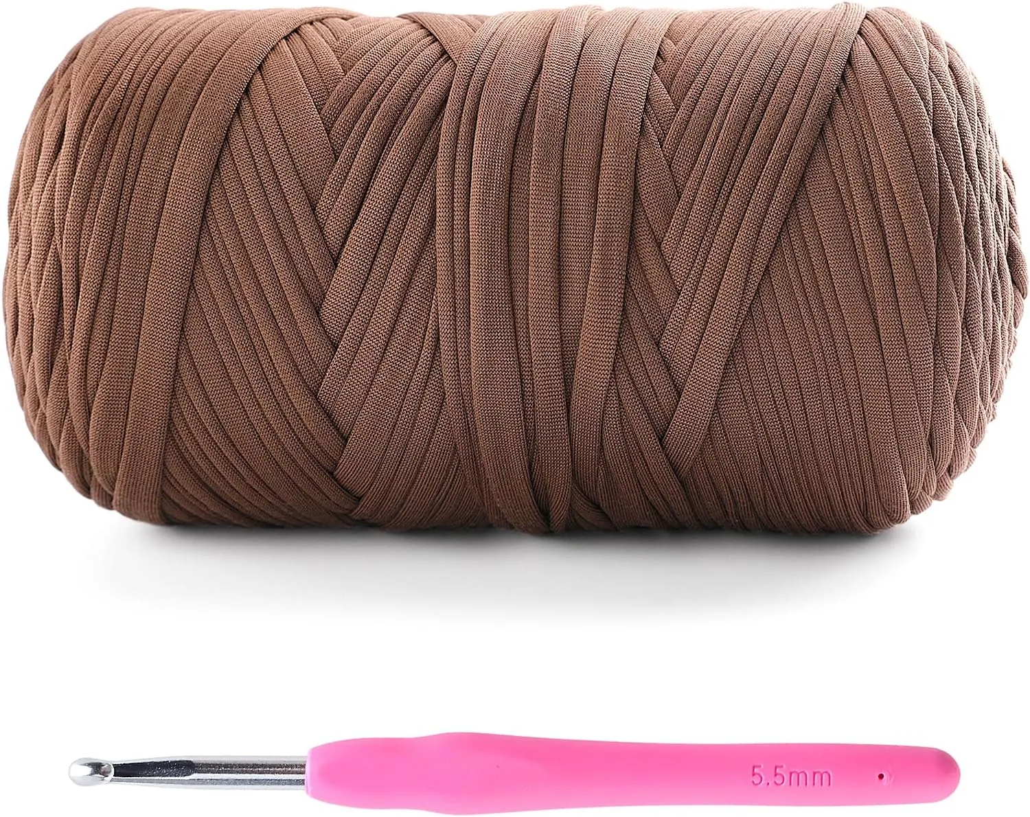 Tshirt Yarn for Crochet - 400 g/130 yds T Shirt Yarn for Crocheting Bags/Baskets/Home Decor - Soft Elastic Fabric T-Shirt Yarn with 1 Crochet Hook (1, Coffee)
