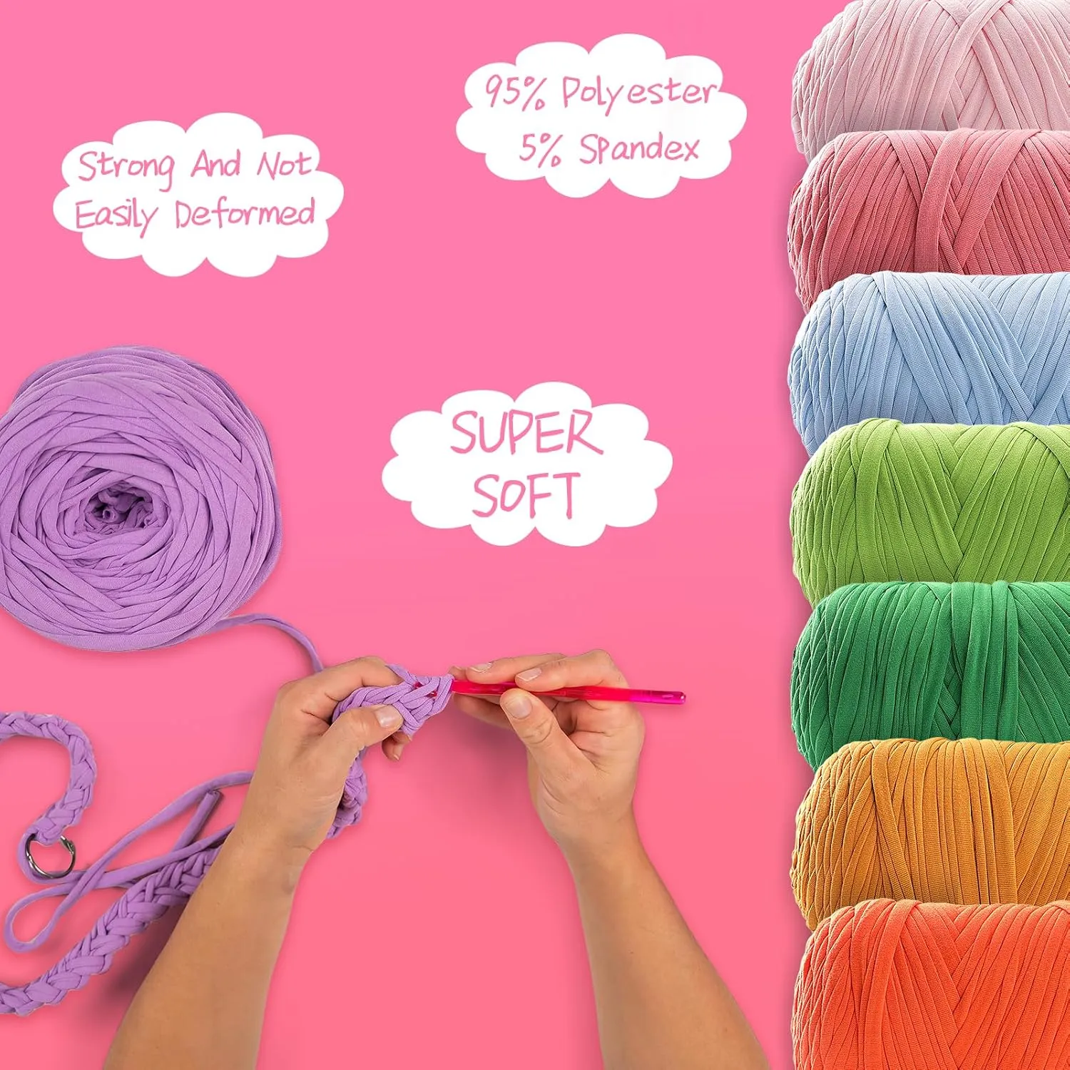 Tshirt Yarn for Crochet - 400 g/130 yds T Shirt Yarn for Crocheting Bags/Baskets/Home Decor - Soft Elastic Fabric T-Shirt Yarn with 1 Crochet Hook (1, Coffee)