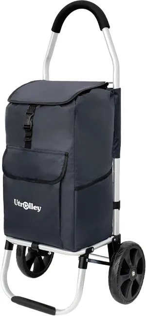 Ultra-Lightweight Black Foldable Shopping Cart for Groceries - Large 42L Capacity Soft Rolling Wheels, Removable Bag, Multi-Function Personal Hand Truck