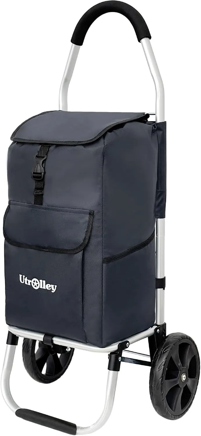 Ultra-Lightweight Black Foldable Shopping Cart for Groceries - Large 42L Capacity Soft Rolling Wheels, Removable Bag, Multi-Function Personal Hand Truck