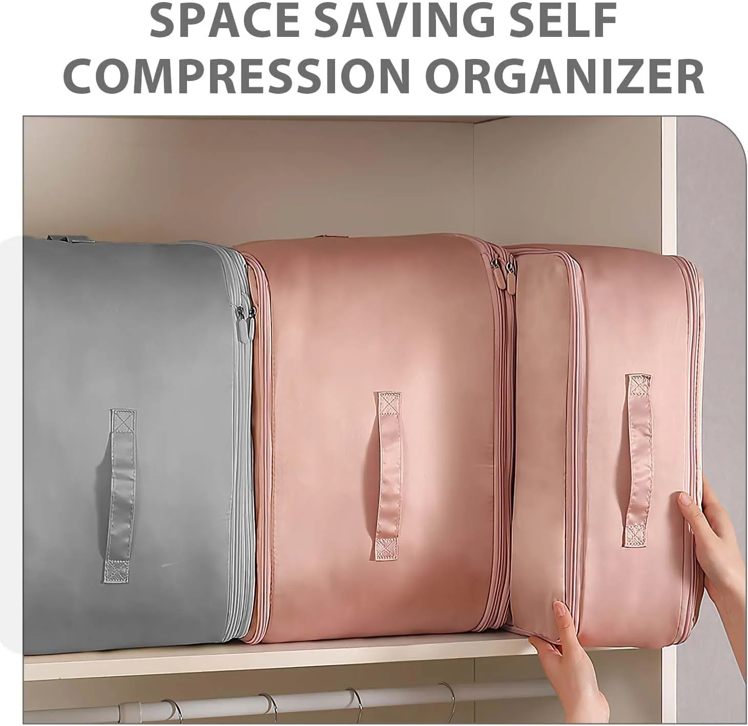 Ultra Space Saving Self Compression Organizer, Heavy Duty Moving Bags, Storage Tote for Space Saving, Self Compression Moving Organizer Bag for Comforters, Bedding, Clothes (Grey, X-Large)