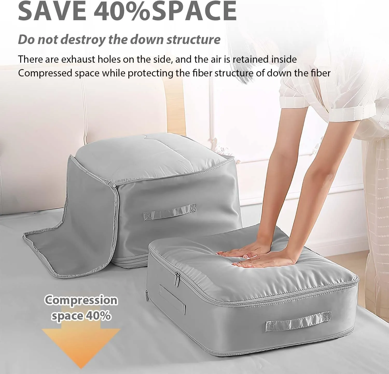 Ultra Space Saving Self Compression Organizer, Heavy Duty Moving Bags, Storage Tote for Space Saving, Self Compression Moving Organizer Bag for Comforters, Bedding, Clothes (Grey, X-Large)