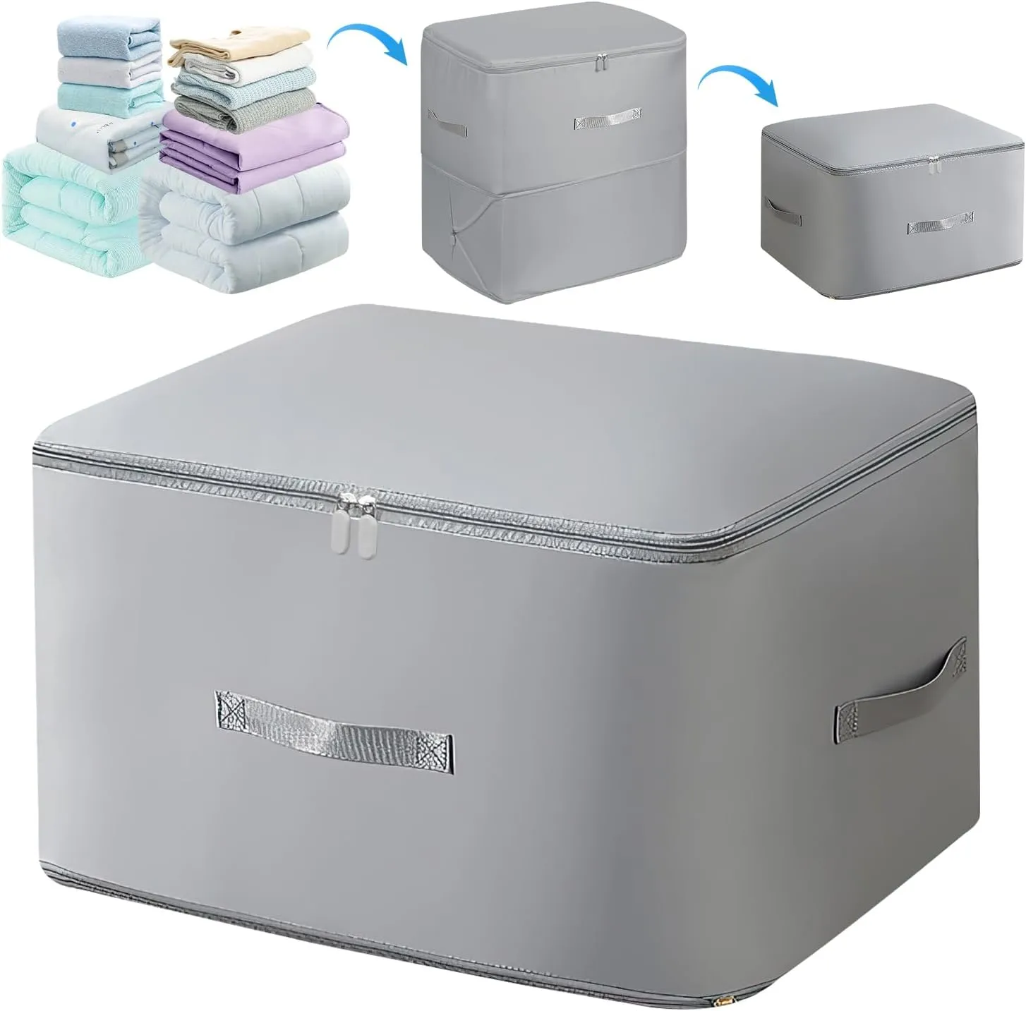 Ultra Space Saving Self Compression Organizer, Heavy Duty Moving Bags, Storage Tote for Space Saving, Self Compression Moving Organizer Bag for Comforters, Bedding, Clothes (Grey, X-Large)