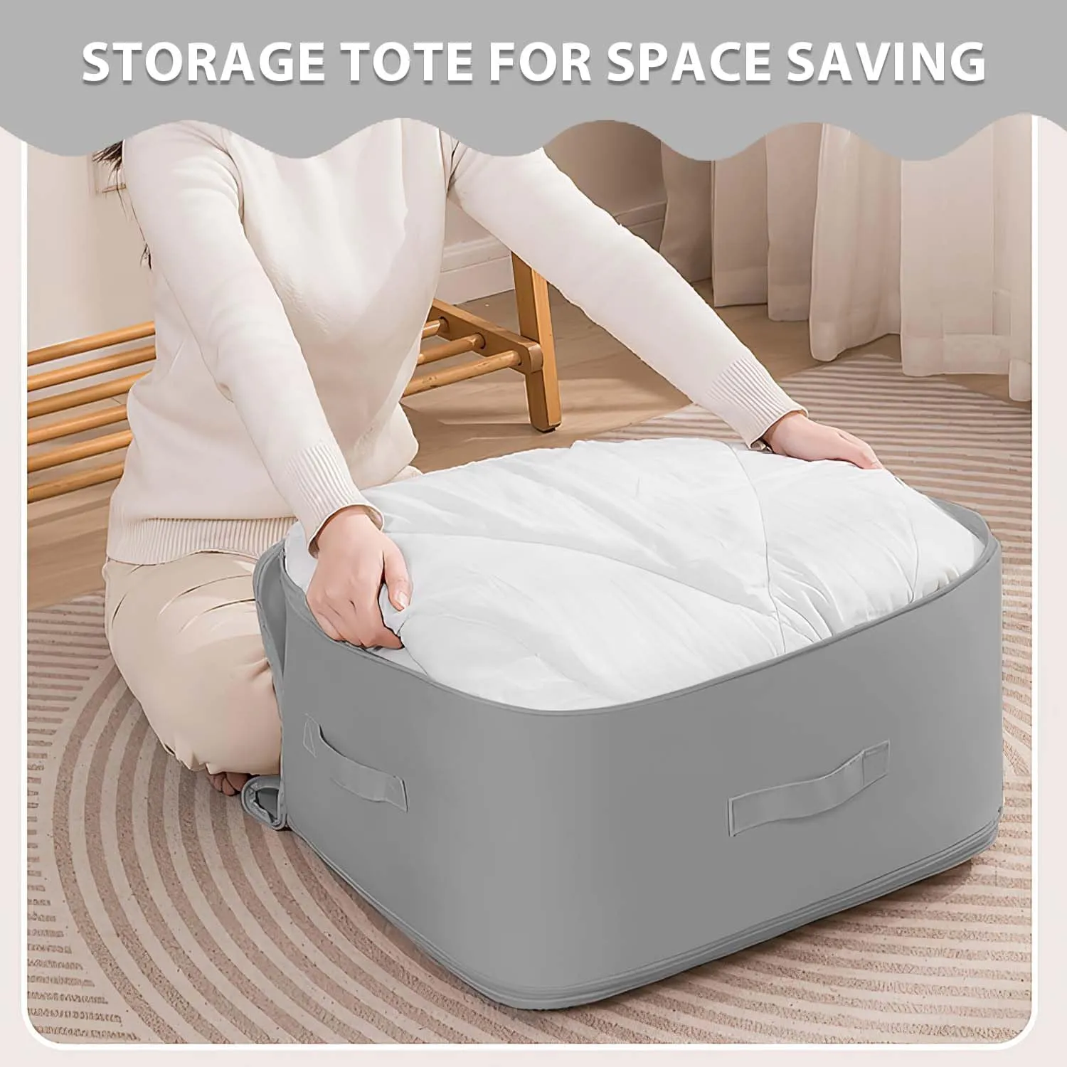 Ultra Space Saving Self Compression Organizer, Heavy Duty Moving Bags, Storage Tote for Space Saving, Self Compression Moving Organizer Bag for Comforters, Bedding, Clothes (Grey, X-Large)